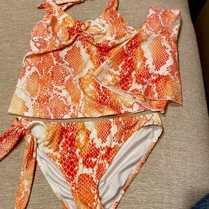 3pc Orange & yellow snake print 3 piece tankini set sz M by Victoria’s Secret